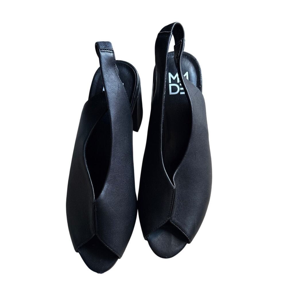 M4D3 Anthropologie Black Leather Slingback Heels 8M